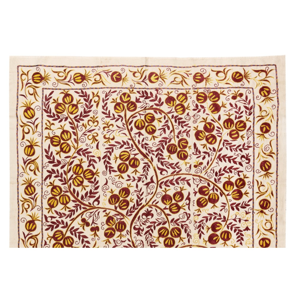Silk Suzani Pomegranate Tree Design Bed Cover, Embroidered Wall Hanging from Uzbekistan