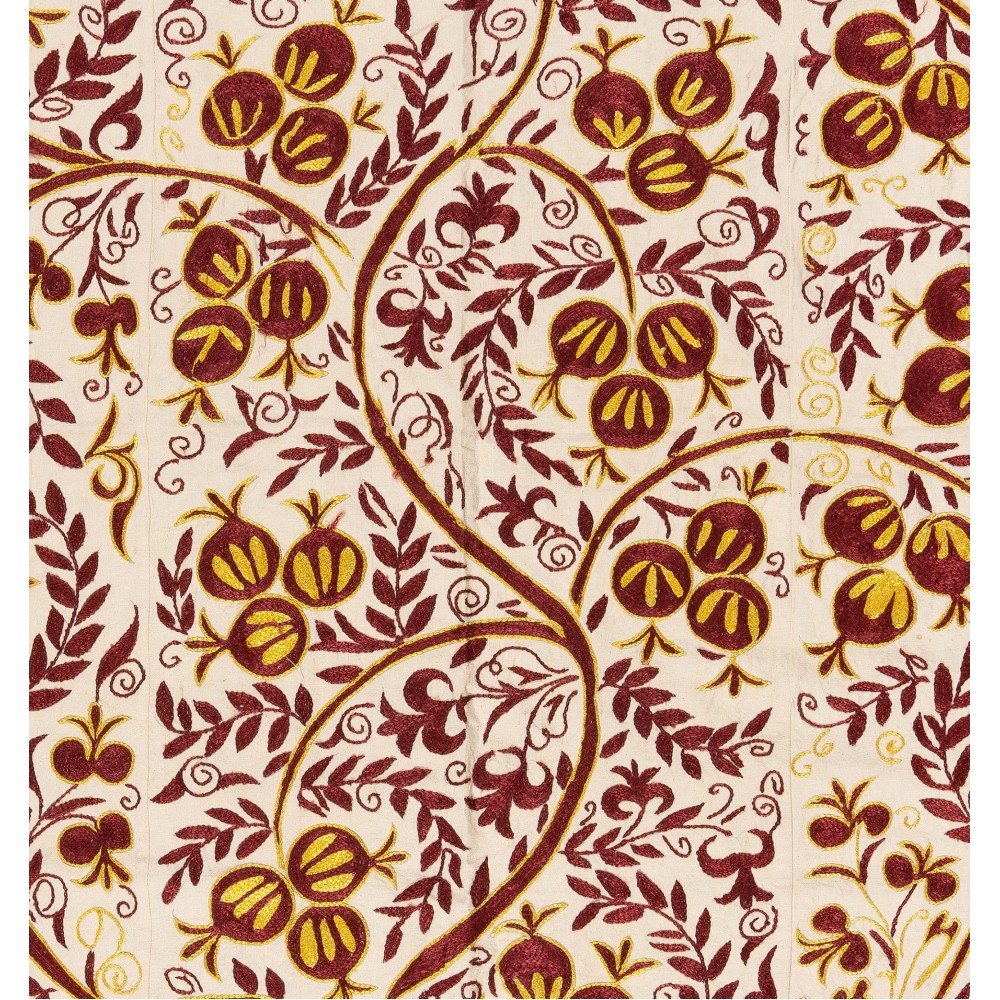 Silk Suzani Pomegranate Tree Design Bed Cover, Embroidered Wall Hanging from Uzbekistan