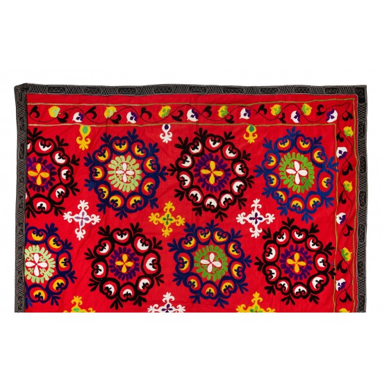 Vintage Silk Embroidered Suzani Bed Cover from Uzbekistan