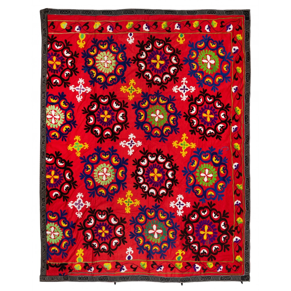 Vintage Silk Embroidered Suzani Bed Cover from Uzbekistan