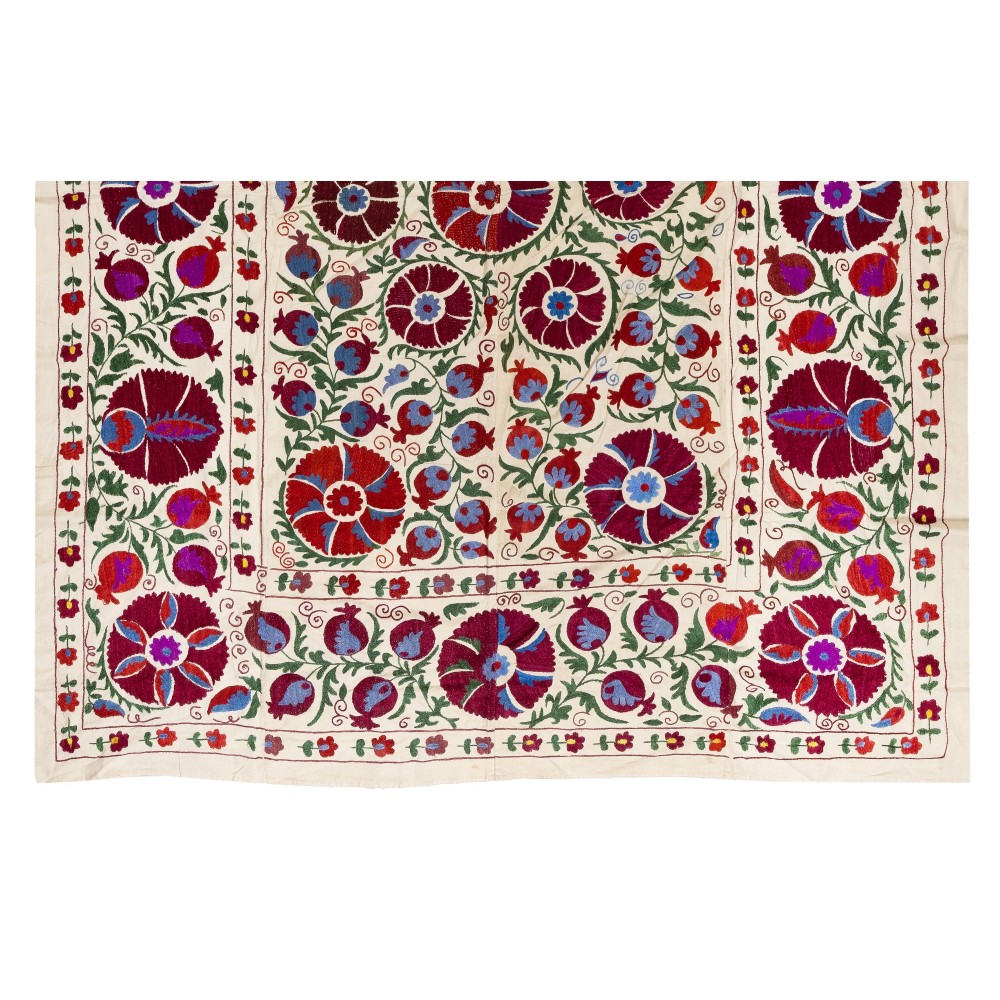 New Uzbek Suzani Textile. Embroidered Cotton & Silk Bed Cover