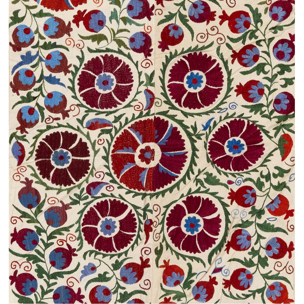 New Uzbek Suzani Textile. Embroidered Cotton & Silk Bed Cover