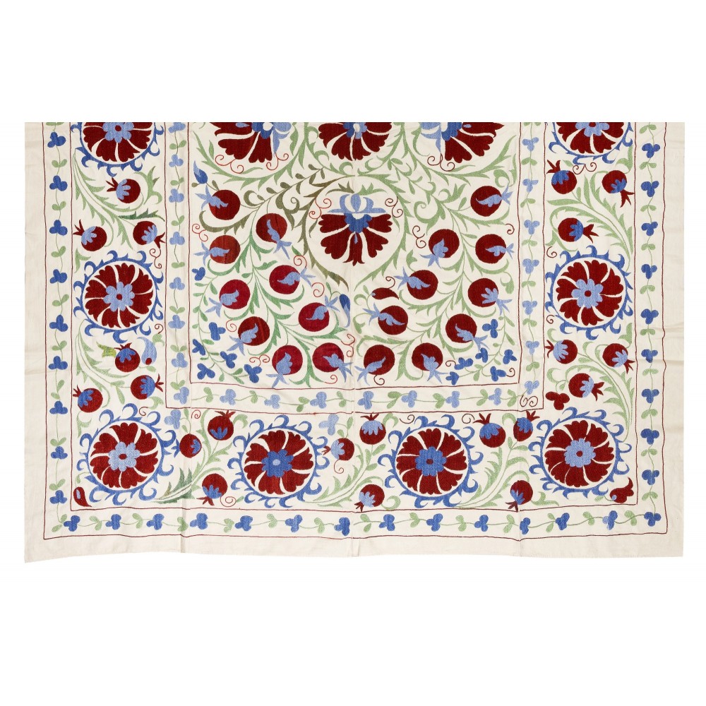 New Uzbek Suzani Textile. Embroidered Cotton & Silk Bed Cover