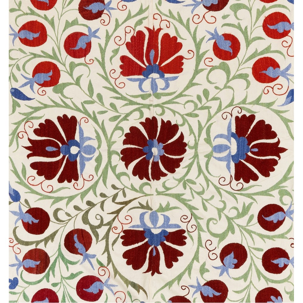 New Uzbek Suzani Textile. Embroidered Cotton & Silk Bed Cover