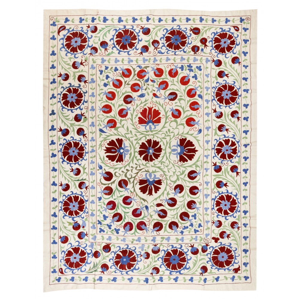 New Uzbek Suzani Textile. Embroidered Cotton & Silk Bed Cover