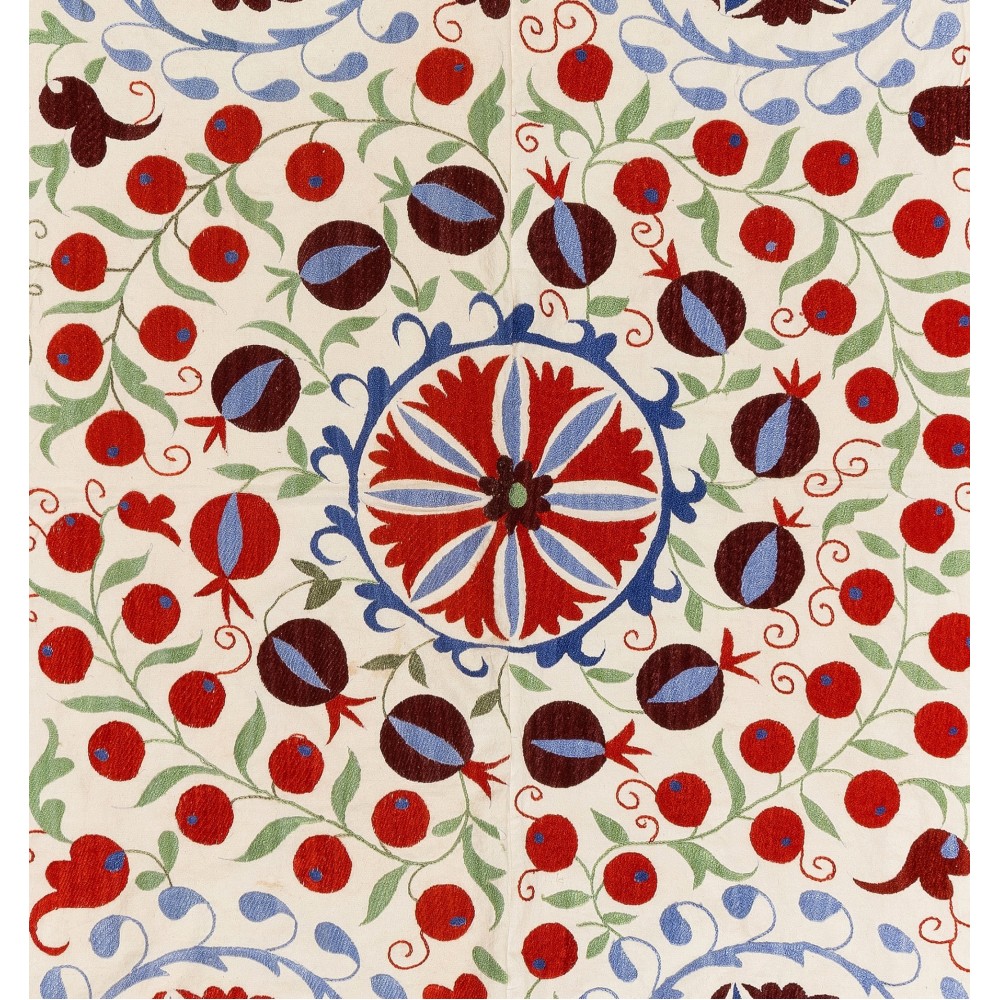 New Uzbek Suzani Textile. Embroidered Cotton & Silk Bed Cover