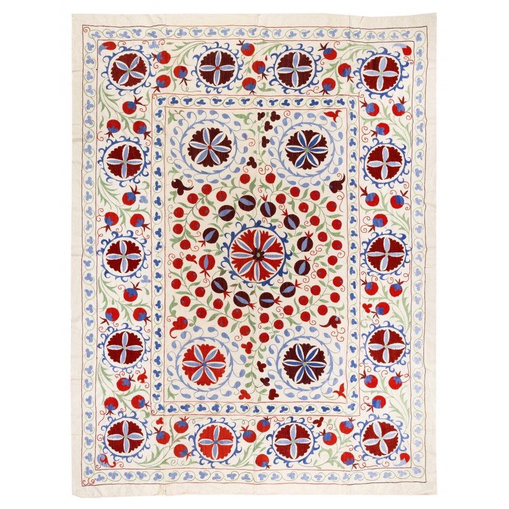 New Uzbek Suzani Textile. Embroidered Cotton & Silk Bed Cover