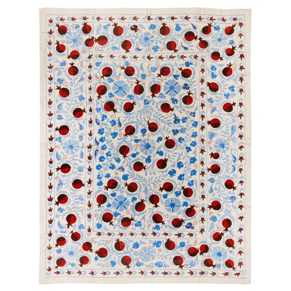New Uzbek Suzani Textile. Embroidered Cotton & Silk Bed Cover