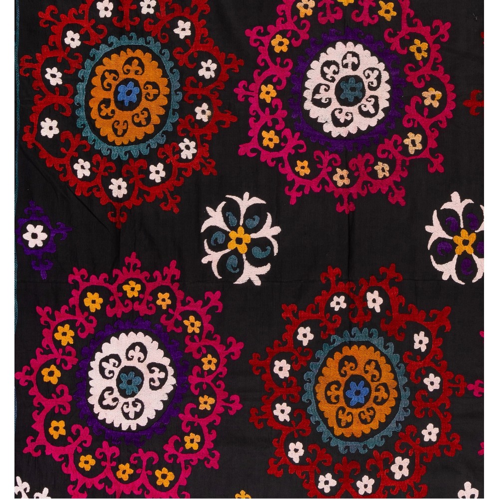 Silk Embroidery Bed Cover. Black Wall Hanging. Needlework Tablecloth, Home Gift