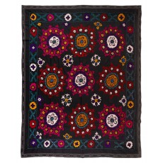 Vintage Silk Embroidery Bed Cover. Black Color Wall Hanging. Needlework Tablecloth. Home Gift