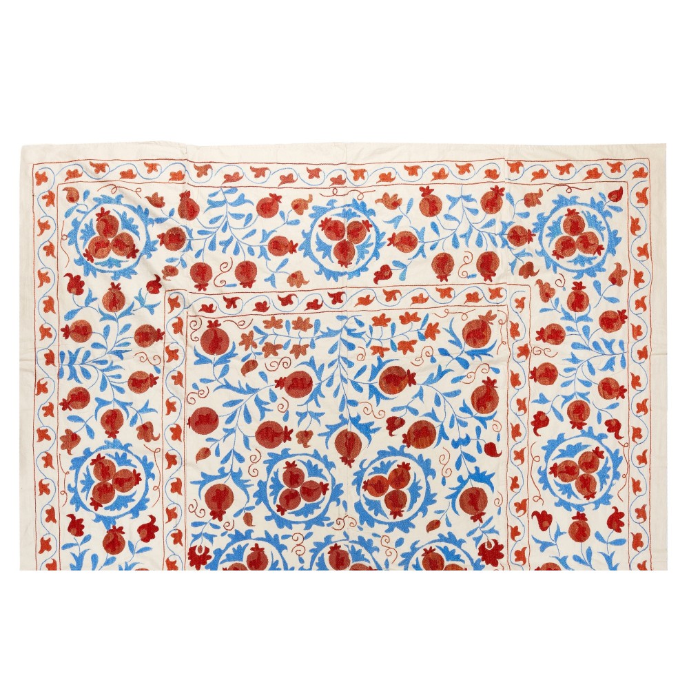 New Uzbek Suzani Textile. Embroidered Cotton & Silk Bed Cover
