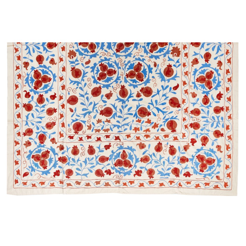 New Uzbek Suzani Textile. Embroidered Cotton & Silk Bed Cover