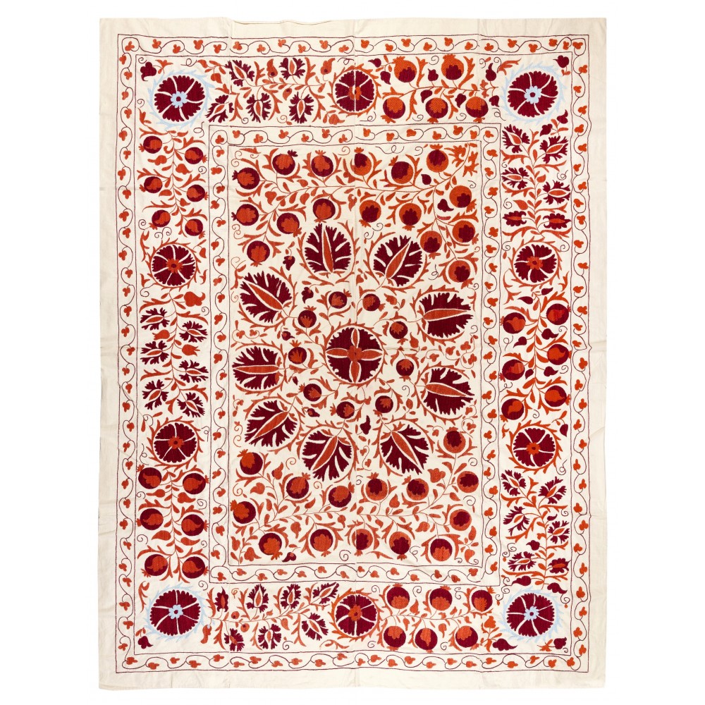 New Uzbek Suzani Textile. Embroidered Cotton & Silk Bed Cover. Decorative Wall Hanging