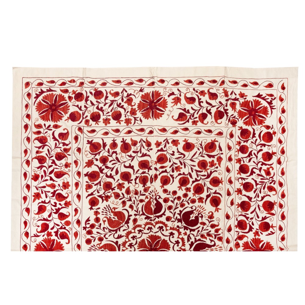 New Uzbek Suzani Textile. Embroidered Cotton & Silk Bed Cover