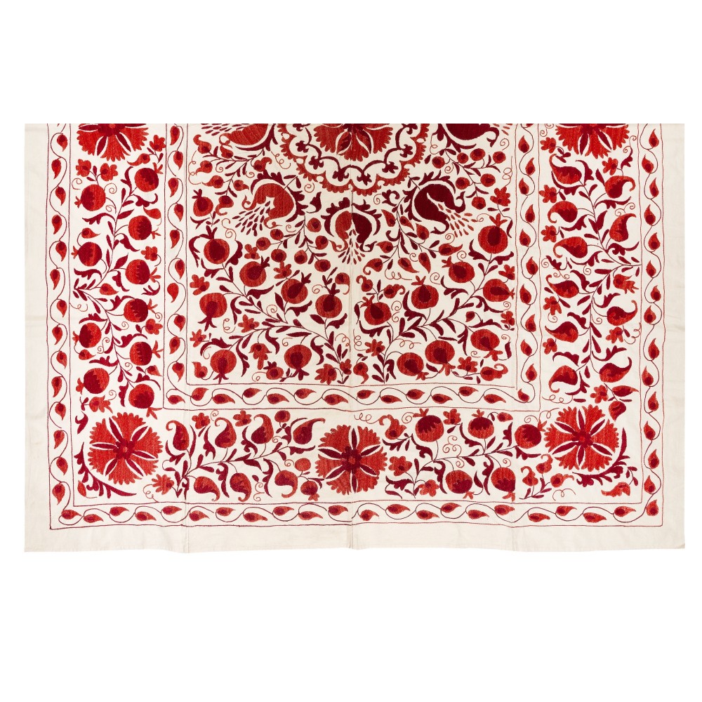 New Uzbek Suzani Textile. Embroidered Cotton & Silk Bed Cover