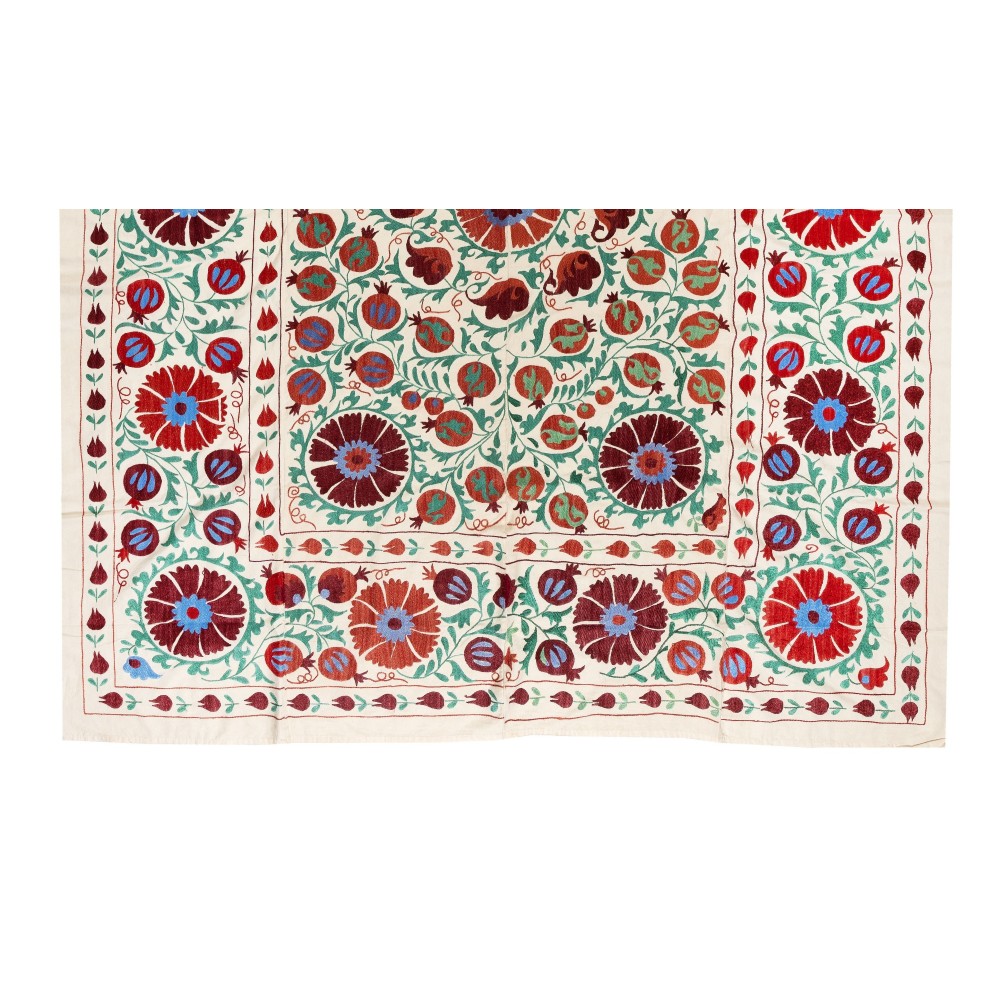 New Uzbek Suzani Textile. Embroidered Cotton & Silk Bed Cover