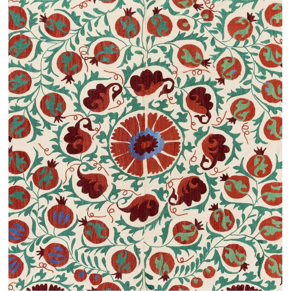 New Uzbek Suzani Textile. Embroidered Cotton & Silk Bed Cover