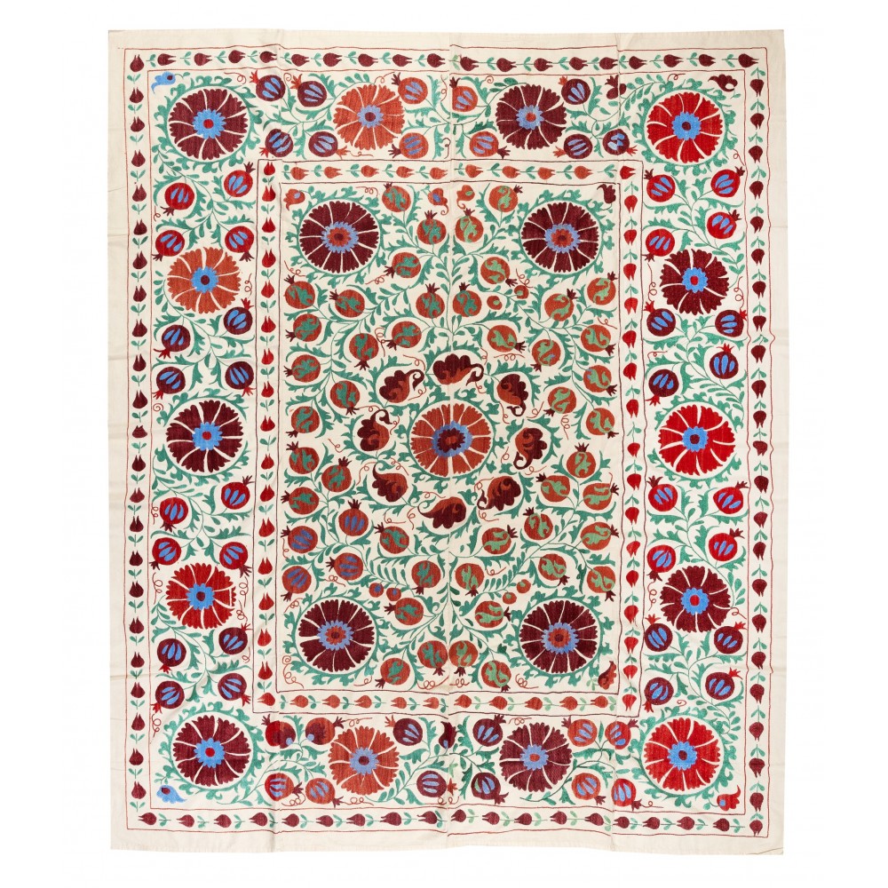 New Uzbek Suzani Textile. Embroidered Cotton & Silk Bed Cover