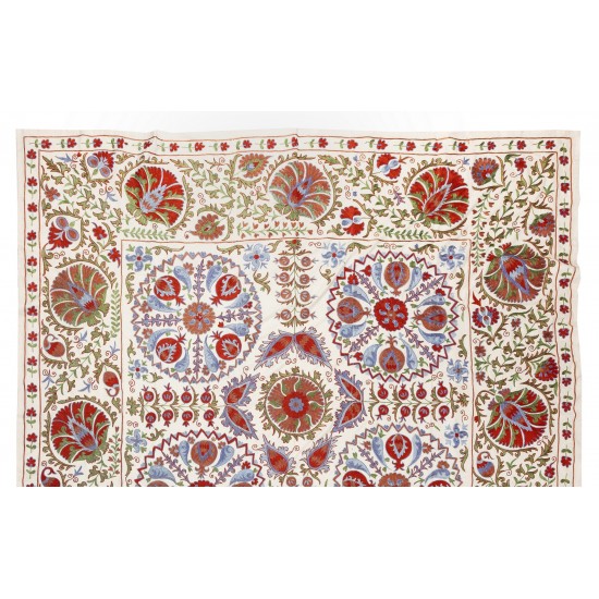 Silk Hand Embroidery Bed Cover from Uzbekistan, New Suzani Wall Hanging