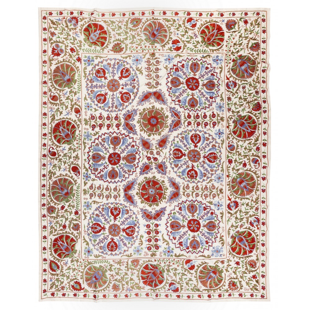 Silk Hand Embroidery Bed Cover from Uzbekistan, New Suzani Wall Hanging