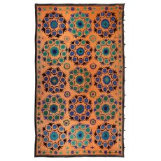 Vintage Floral Patterned Silk Embroidered Suzani Bed Cover from Uzbekistan