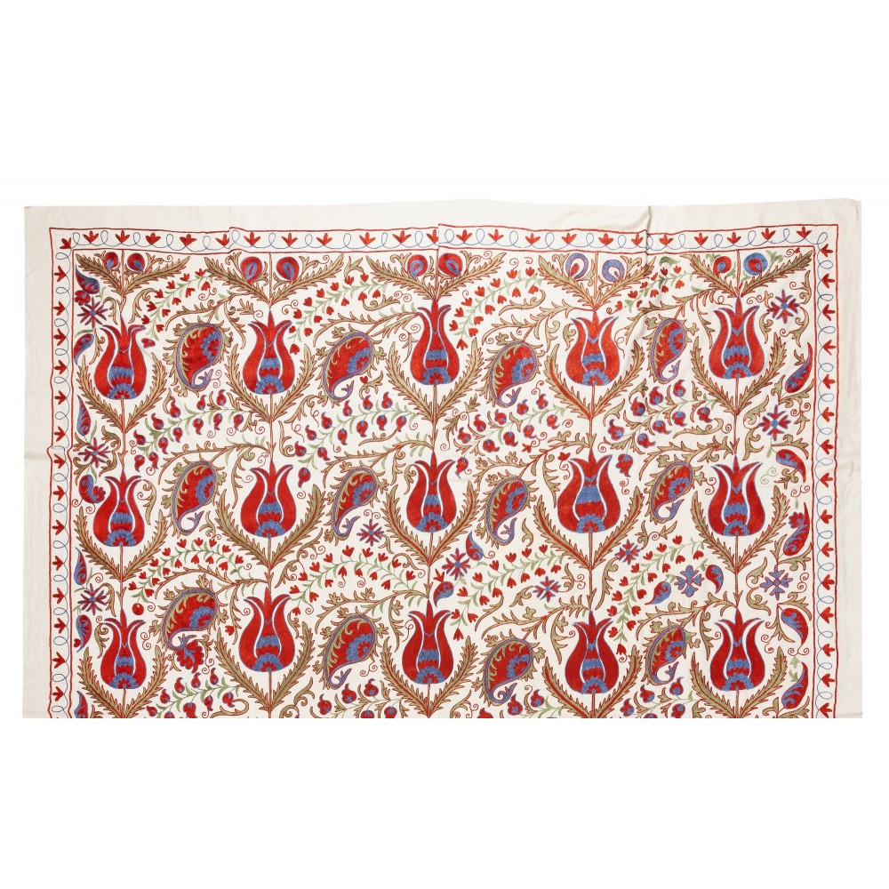 New Uzbek Suzani Textile. Embroidered Cotton & Silk Bed Cover
