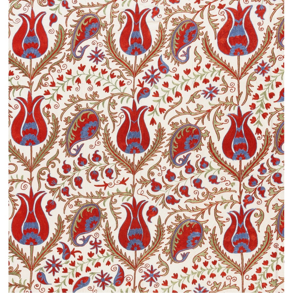 New Uzbek Suzani Textile. Embroidered Cotton & Silk Bed Cover