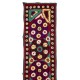 Silk Embroidery Long Table Runner in Burgundy Red, Vintage Wall Hanging
