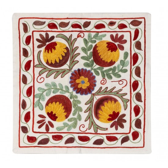 Suzani Cushion Cover from Uzbekistan. New Hand Embroidered Cotton and Silk Lace Pillow Suzani Cushion Cover from Uzbekistan. New Hand Embroidered Cotton and Silk Lace Pillow
