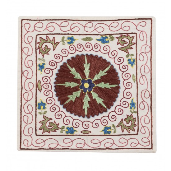 Decorative Silk Embroidered Suzani Cushion Cover from Uzbekistan