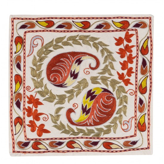 Decorative Silk Embroidered Suzani Cushion Cover from Uzbekistan