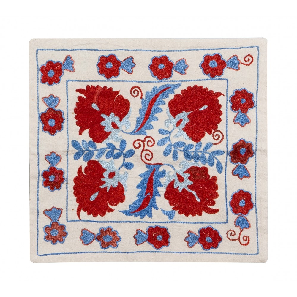 Decorative Silk Embroidered Suzani Cushion Cover from Uzbekistan