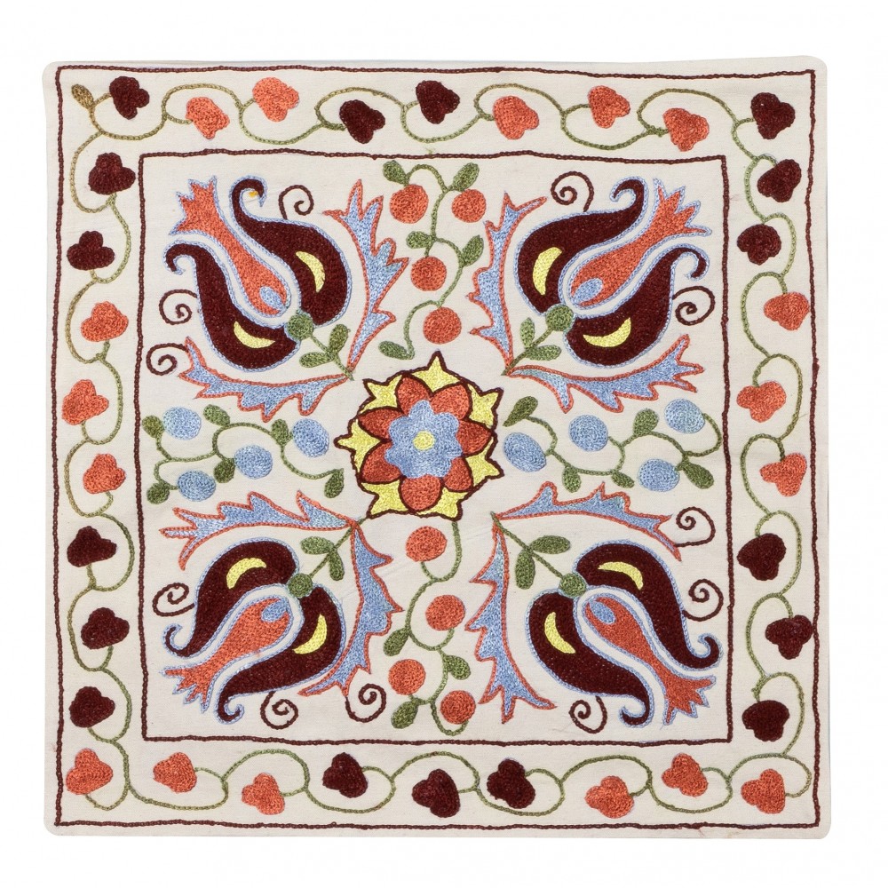 Decorative Silk Embroidered Suzani Cushion Cover from Uzbekistan