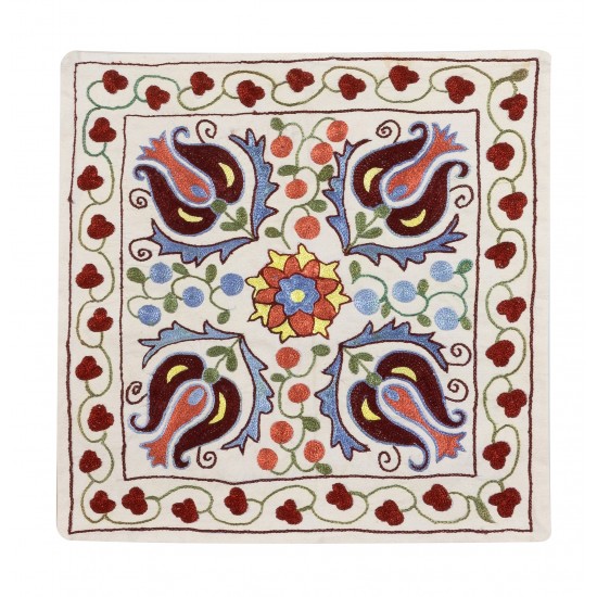 Decorative Silk Embroidered Suzani Cushion Cover from Uzbekistan