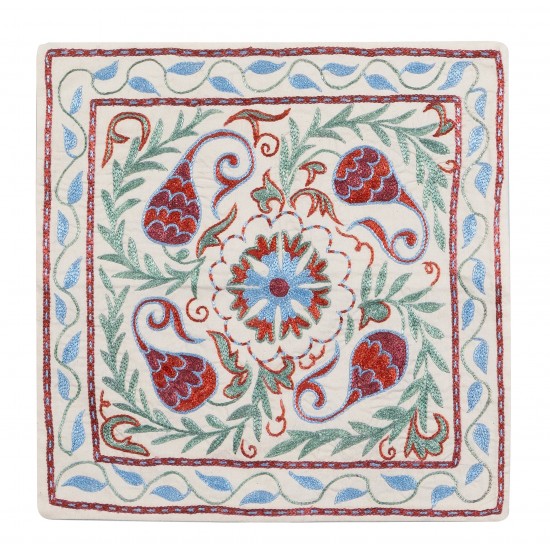 21st Century Hand Embroidered Silk Suzani Cushion Cover from Uzbekistan 21st Century Hand Embroidered Silk Suzani Cushion Cover from Uzbekistan