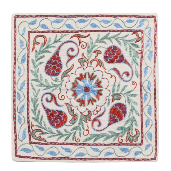 21st Century Hand Embroidered Silk Suzani Cushion Cover from Uzbekistan