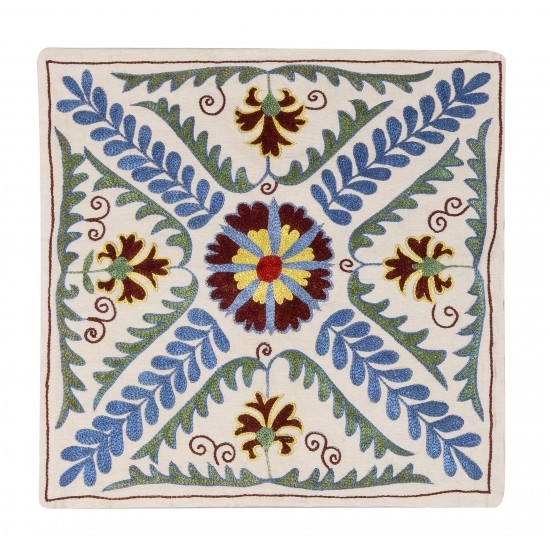 Decorative Silk Embroidered Suzani Cushion Cover from Uzbekistan