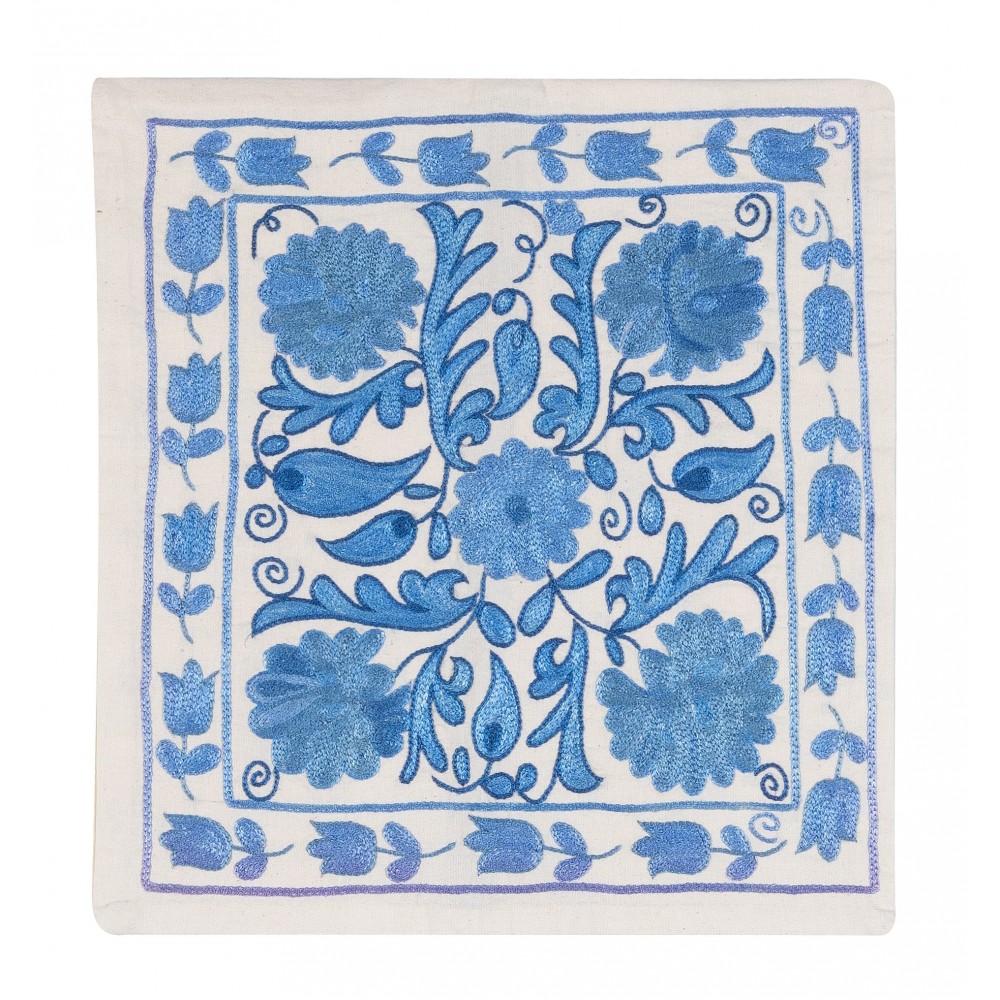 Contemporary Embroidered Silk Suzani Cushion Cover, Uzbek Lace Pillow, Handmade Toss Pillow
