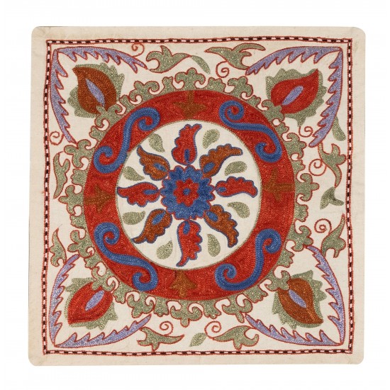 Decorative Silk Embroidered Suzani Cushion Cover from Uzbekistan