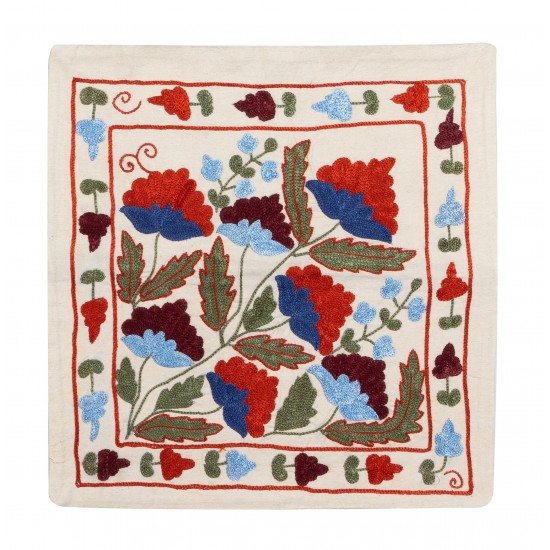 Beautiful Silk Hand Embroidered Suzani Cushion Cover from Uzbekistan