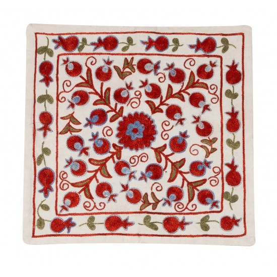 Decorative Hand Embroidered Silk, Cotton and Linen Cushion Cover From Uzbekistan