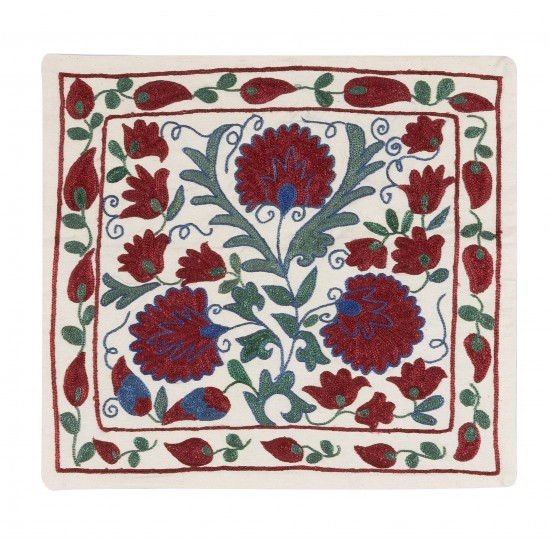 Decorative Silk Embroidered Suzani Cushion Cover from Uzbekistan