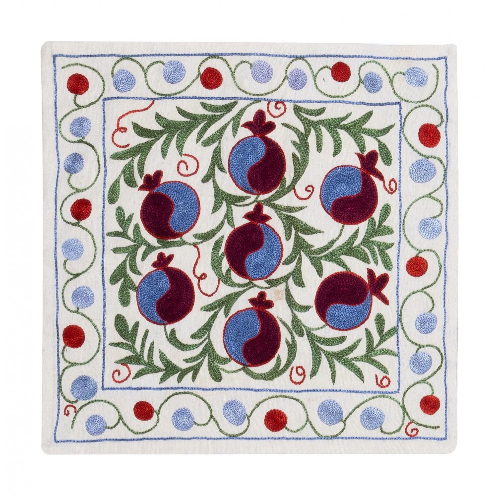 Decorative Silk Embroidered Suzani Cushion Cover from Uzbekistan