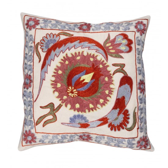 New Central Asian Suzani Cushion Cover, Silk Embroidery Pillow Case