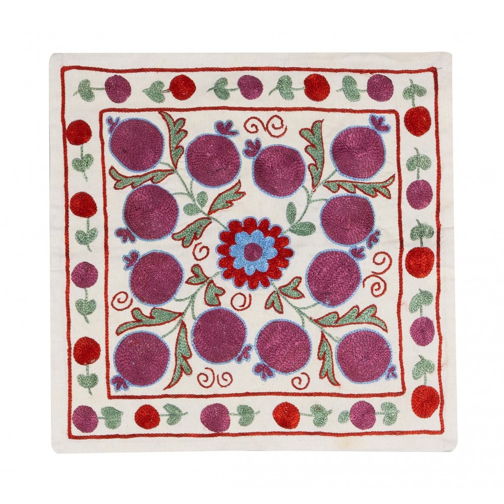 Silk Embroidery Cushion Cover. Modern Pillowcase, Suzani Fabric Lace Pillow