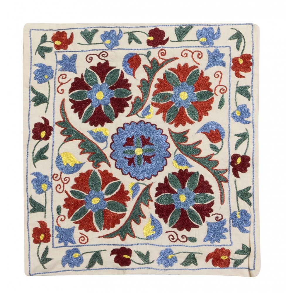 New Decorative Silk Embroidered Suzani Cushion Cover from Uzbekistan