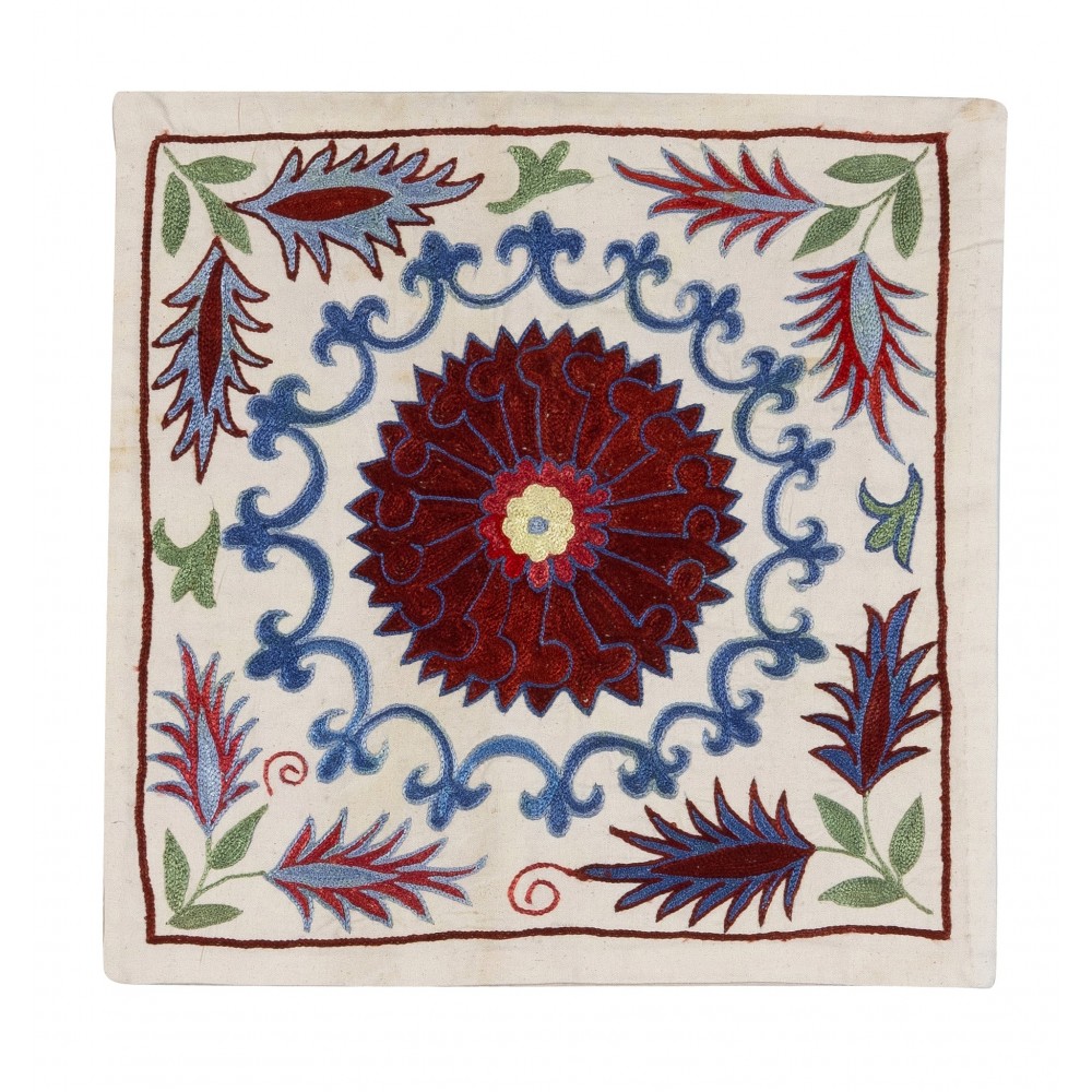 New Authentic Central Asian Silk Embroidered Suzani Cushion Cover