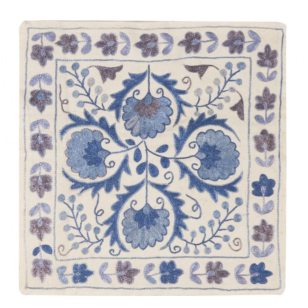 Handmade Cushion Cover, Silk Embroidery Throw Pillow, Uzbek Toss Pillow