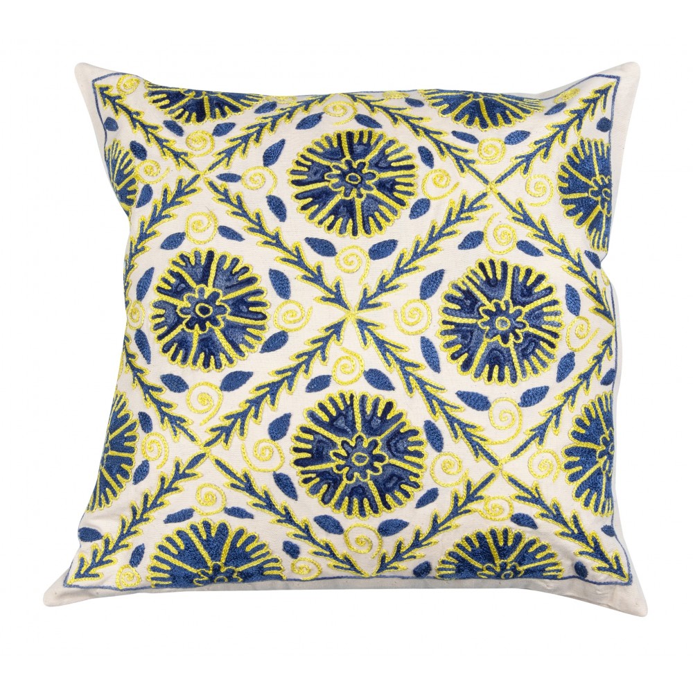 Decorative Suzani Cushion Cover from Uzbekistan. Silk Hand Embroidery Throw Pillow