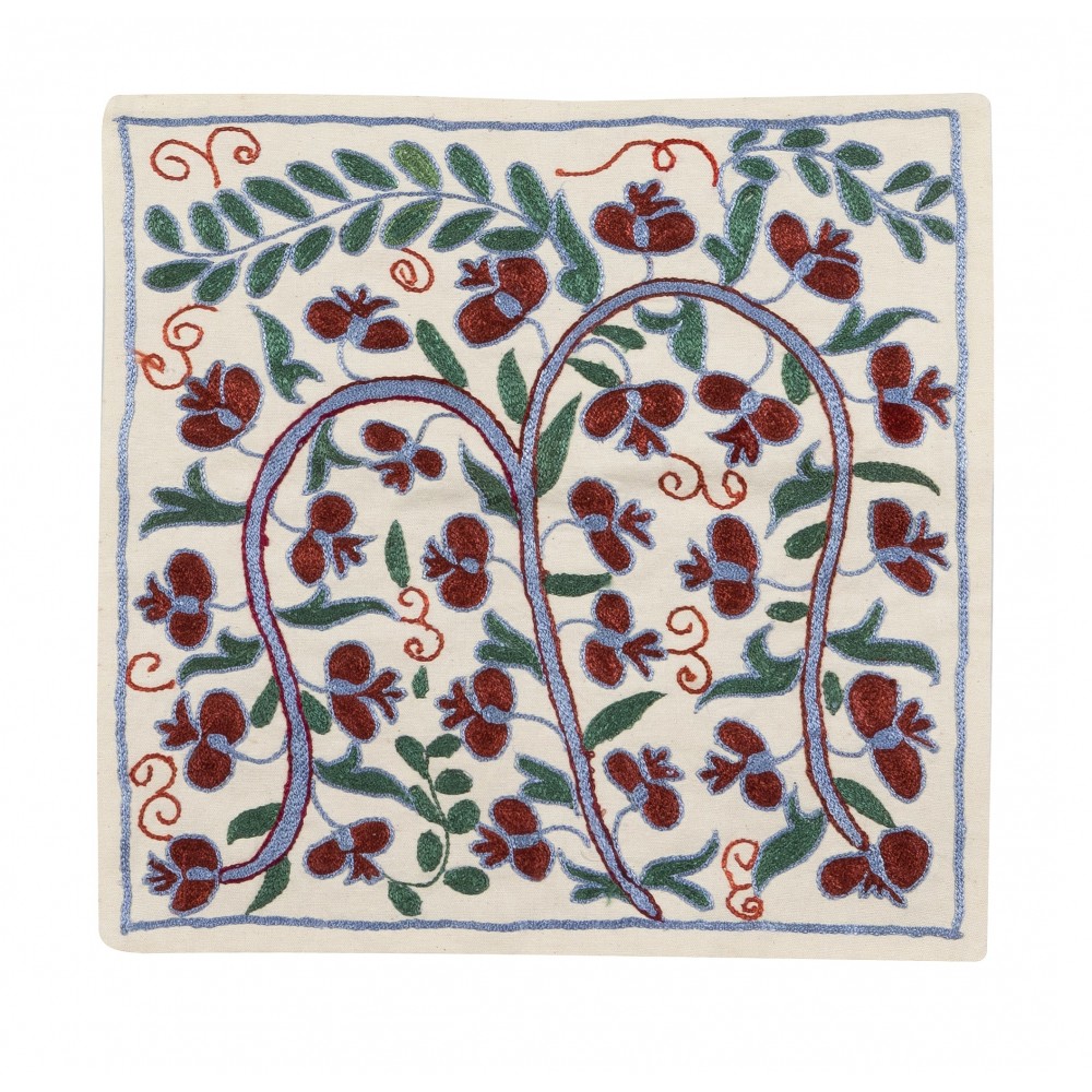 Modern Handmade Lace Pillow, Suzani Toss Pillow, Silk Embroidered Cushion Cover